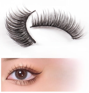 Detail of 6D faux mink eyelashes showing 3D layered structure and natural curled effect