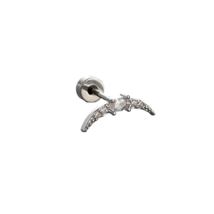 Silver titanium steel ear cartilage stud with curved zirconia stones on white background
