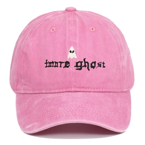 Rosa gewaschene Baumwoll-Baseballkappe mit gesticktem Future Ghost Design
