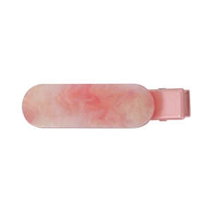 Pink marble resin duckbill hair clip with gold glitter and curved oval design