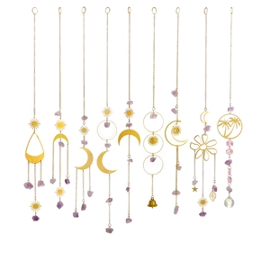 Golden sun catchers with crystals moon and palm tree charms for home window decoration