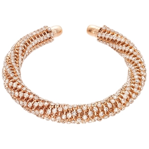 Sparkling rose gold rhinestone paved cuff bracelet with rounded vintage screw design