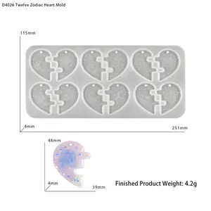 Detaillierte Größenangaben für 12 Sternzeichen Herz-Puzzle Silikonform für Harzguss