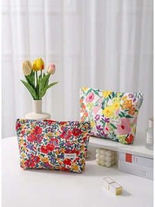 Floral fabric cosmetic bags set with small ditsy print and large flower patterns