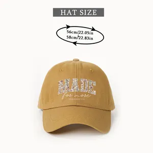 Detailed size guide for cotton baseball cap with adjustable circumference and flower print