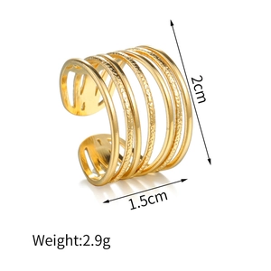 Detail shot showing 18K gold plated wide C-shape ring dimensions 2cm by 1.5cm