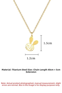 Close-up of 1.5cm rabbit pendant with Chinese Fu character on gold titanium necklace