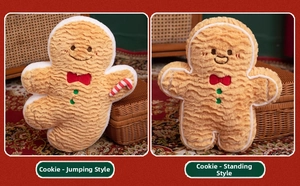 Detailed comparison of gingerbread man plush doll in jumping and standing poses