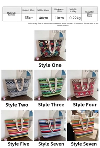 Detailed size specifications of ethnic canvas tote bags with cotton rope handles