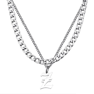 Double-layered silver Cuban chain necklace with a capital letter Z pendant for men and women
