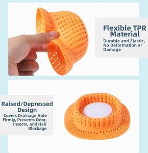 Dettaglio del filtro per lavello in silicone TPR arancione con fori a nido d'ape anti-intasamento