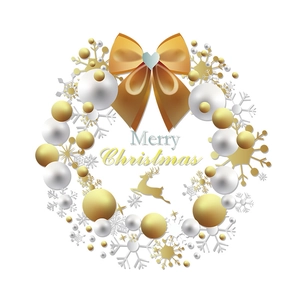 Golden Christmas wreath stickers with reindeer, snowflakes and Merry Christmas text