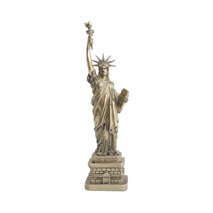 Modello in metallo della Statua della Libertà in bronzo con base New York su sfondo bianco