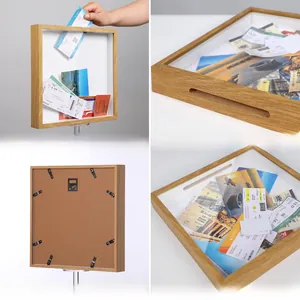 Detail of wooden shadow box with 5.5 inch top slot for concert tickets and souvenirs
