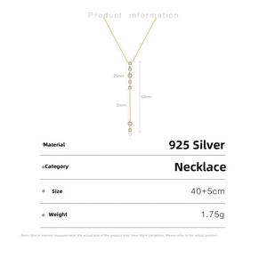 Detailed size specifications for the 925 sterling silver Y-shaped tassel necklace