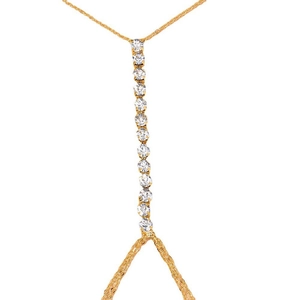 Minimalist gold body chain with shimmering rhinestones for women shown in detail