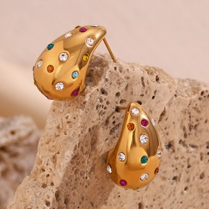 Boucles D'oreilles Goutte Évidées En Acier Titane Bijoux Géométriques 3D Avec Strass Et Künstliche Perles Pour Femmes Tendance