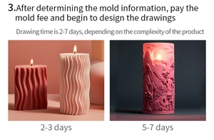 Detail showing spiral cylinder candle design with mountain relief and custom service steps