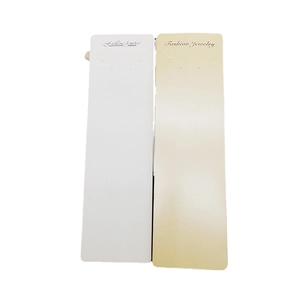White and beige rectangular jewelry display cards for necklaces and bracelets