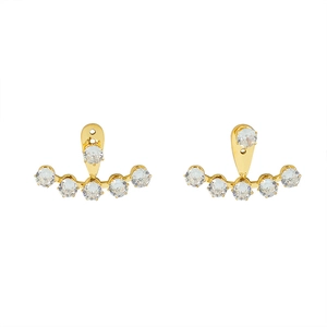 18k gold plated ear jacket earrings with three-hole design and sparkling zircon inlays