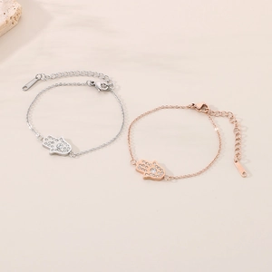 Bracelet main de Fatma S925 en argent et or rose orné de cristaux étincelants