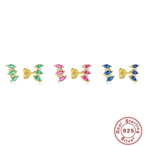 Marquise Zirkonia Ohrstecker 925 Sterling Silber Vergoldet Fächerform Bunter Edelstein Schmuck Für Damen