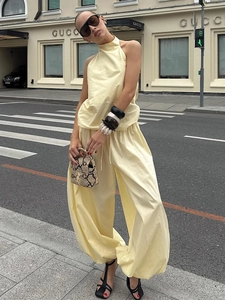 Ensemble Femme Coton Top Dos Nu Sans Manches Et Pantalon Large Décontracté Été Streetwear Mode Minimaliste