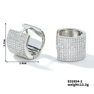 Detailed view of silver hoop earrings with cubic zirconia, size 1.7cm by 1.4cm