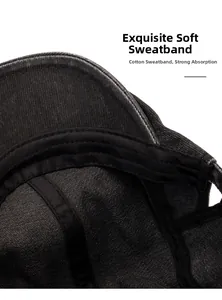Close-up of a denim ivy cap showing reinforced stitching and a soft cotton sweatband