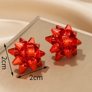 Mini orecchini a fiocco per albero di Natale in rosso glitterato lucido 2cm