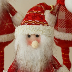 Standing Santa Claus plush ornament with red knitting and white faux fur beard