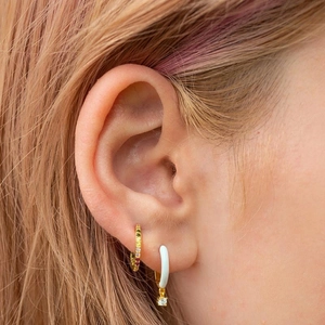 S925 silver needle hoop earrings with colorful zircon and enamel drop for women