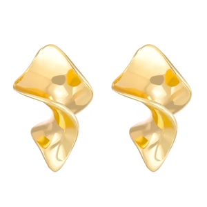 Exaggerated irregular gold ribbon-shaped alloy earrings with minimalist twisted design