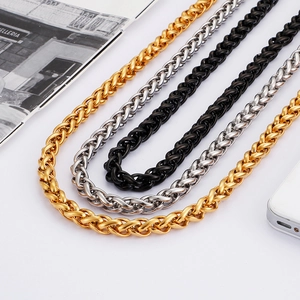 Men's minimalist stainless steel wheat basket chain necklace in gold silver and black