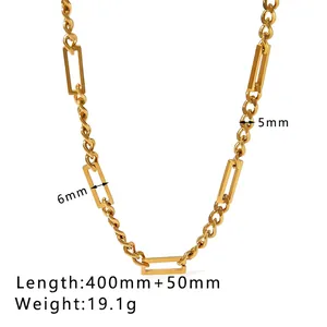 Size chart for chunky stainless steel chain necklace showing 400mm plus 50mm length