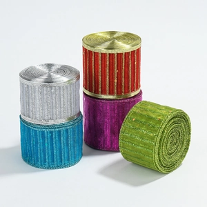Christmas Ribbon Sheer Organza Glitter Striped Gold Sequins For Holiday Tree Decor And Gift Wrapping
