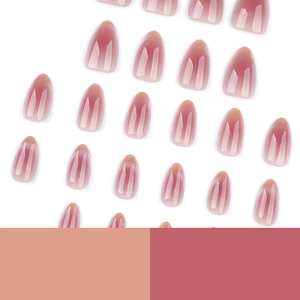 Faux ongles œil-de-chat dégradé rose-brun en forme d'amande au fini brillant