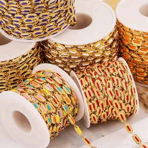 Colorful enamel stainless steel Cuban link chains in various colors on spools for DIY jewelry