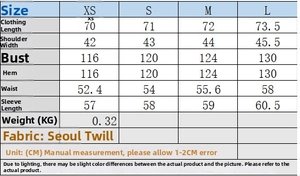 Detailed size chart for shirt and wide-leg pants set showing precise CM measurements