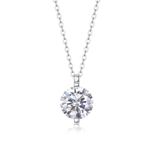 Elegant s925 sterling silver necklace featuring a round brilliant cut moissanite pendant