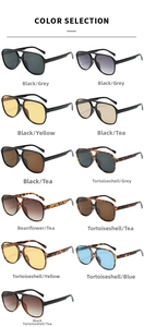 Matrix showing eleven vintage double bridge aviator sunglasses in various colors