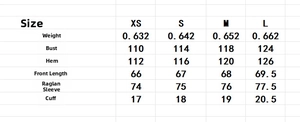 Size chart showing chest, length, and weight for vintage jacquard knit sweater