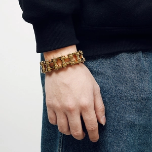 Bracelet de style hip-hop en acier doré pour homme avec design de chaîne de vélo
