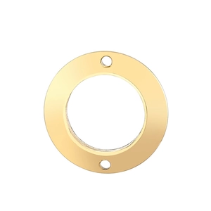 Détail d'un pendentif géométrique rond en acier inoxydable doré avec deux trous pour bijoux