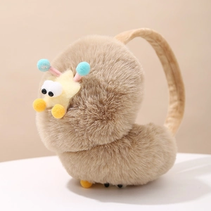 Detail of plush foldable earmuffs featuring cute star and star-shaped cartoon decoration