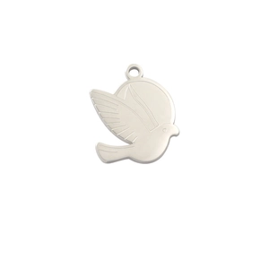 Polished silver stainless steel peace dove pendant with a smooth mirror finish