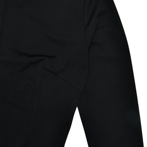Close-up of black bodycon dress fabric showing fine texture and durable stitching detail