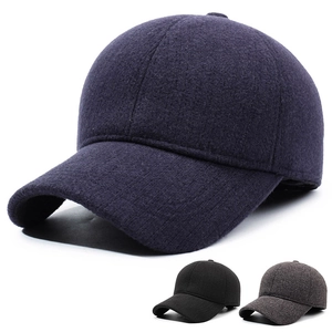 Men Winter Woolen Baseball Cap With Foldable Ear Flaps Thickened Warm Windproof Solid Color Adjustable Peaked Hat