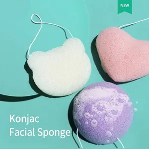 Natural Konjac Facial Cleansing Sponge Biodegradable Exfoliating Face Cleaning Puff Soft Porous With Hanging Rope