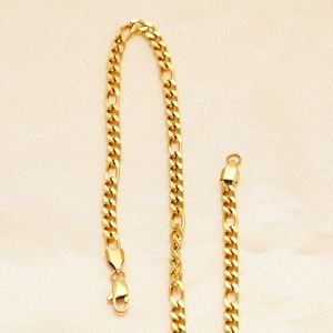 Collier maille Figaro en acier inoxydable doré brillant avec fermoir mousqueton classique